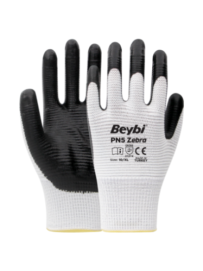  Beybi PN5 Zebra Polyester Örme Nitril Eldiven